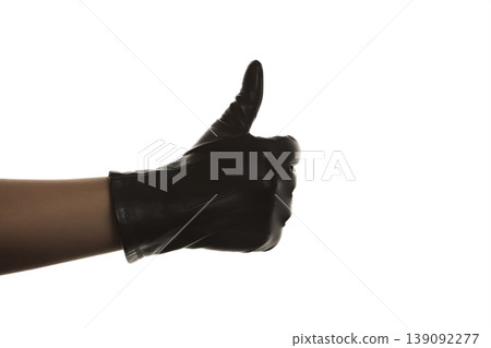 Close Up of Female Hand in Leather Glove Studio Shot. Close Up of Female Hand in Leather Glove Studio Shot. 139092277