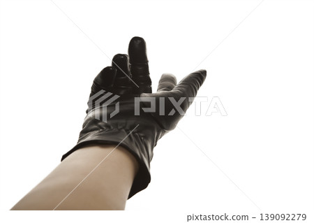 Close Up of Female Hand in Leather Glove Studio Shot. Close Up of Female Hand in Leather Glove Studio Shot. 139092279