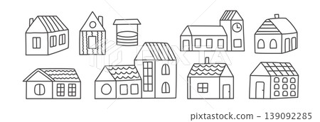 Cute simple rural houses set in doodle style 139092285