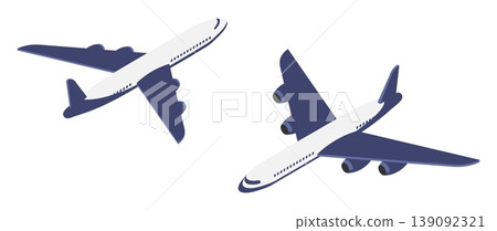 Isometric passenger airliner with jet engines. 3D cartoon vector isolated on white background 139092321