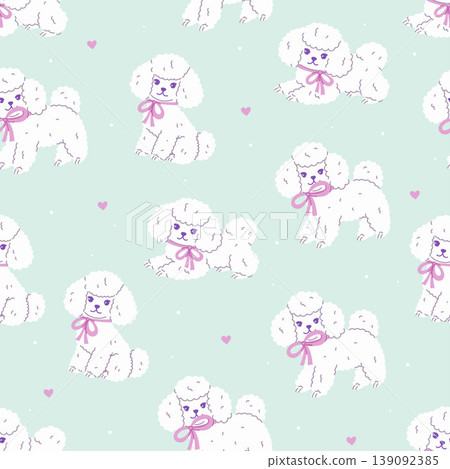 Seamless pattern with cute white fluffy dogs. Vector graphics. Seamless pattern with cute white fluffy dogs. Vector graphics. 139092385