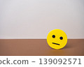 Yellow neutral faced emoji representing dissatisfaction, indifference, or poor customer experience 139092571