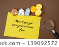 Mortgage origination fee concept. Charge paid to a lender for processing and creating a home loan. Illustrating loan costs, banking services, mortgage financing and real estate transactions 139092572