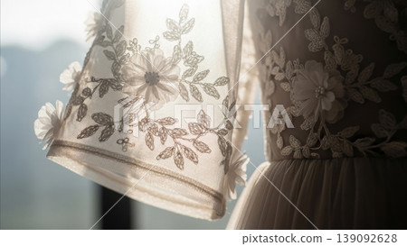 Wedding - Elegant Bridal Gown Sleeve With Delicate Floral Embroidery and 3D Applique on Sheer Tulle Fabric 139092628