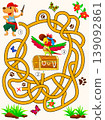 A pirate dog searches for the way to a treasure ches 139092861