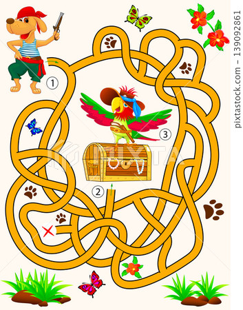 A pirate dog searches for the way to a treasure ches A pirate dog searches for the way to a treasure ches 139092861