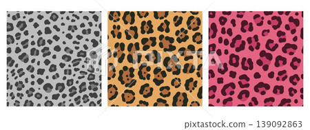 A set of seamless leopard and snow leopard patterns. Vector graphics. 139092863