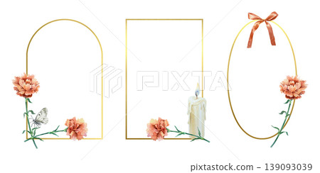 Red carnation postcards set. Watercolor flowers, candle and ribbon. Hand drawn vector illustration for designing cards for Mothers, Victory and Independence Day. Suitable for large banners and posters Red carnation postcards set. Watercolor flowers, candle and ribbon. Hand drawn vector illustration for designing cards for Mothers, Victory and Independence Day. Suitable for large banners and posters 139093039