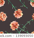 Red carnations on a dark background seamless pattern. Flowers symbolize victory, remembrance and mourning. Hand drawn vector watercolor illustration for textile design, wrapping paper and wallpaper. 139093050