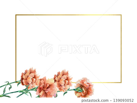 Red carnations frame with a golden rectangle. Hand drawn vector illustration of flowers for card design for Mothers Day, Victory Day, and the anniversary of the Revolution. Suitable for large banners. Red carnations frame with a golden rectangle. Hand drawn vector illustration of flowers for card design for Mothers Day, Victory Day, and the anniversary of the Revolution. Suitable for large banners. 139093052