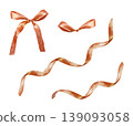 Red ribbon and bow set. Hand drawn vector watercolor illustration for card design for Mothers Day, Victory and Remembrance Day. Suitable for large banners and posters. 139093058
