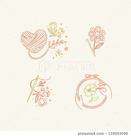 Knitting elements heart embroidery needle beige Knitting elements heart embroidery needle beige 139093098