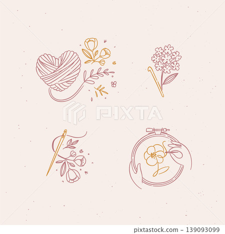 Knitting elements heart embroidery needle coral 139093099