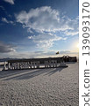 A sunset view of the salt flats in Uyuni, Bolivia, where salt blocks are being made. 139093170