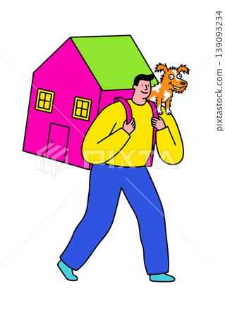 Man Carrying House with Dog 139093234