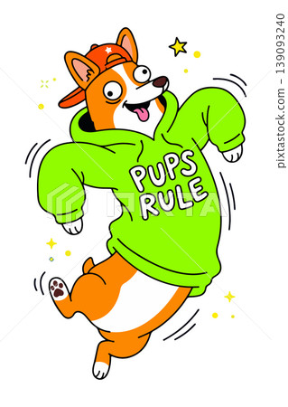 Cartoon Corgi with Hoodie and Cap Cartoon Corgi with Hoodie and Cap 139093240