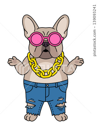 Cartoon Bulldog with Sunglasses and Chain Cartoon Bulldog with Sunglasses and Chain 139093241