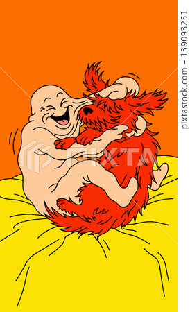 Cartoon Man Hugging a Red Dog 139093251