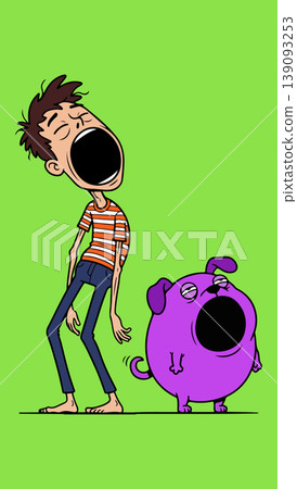 Cartoon Man and Dog Yawning Cartoon Man and Dog Yawning 139093253
