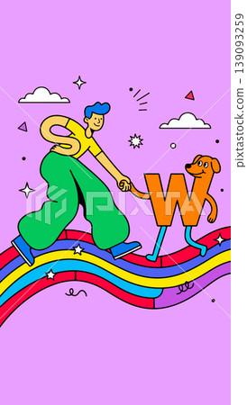 Man and Dog-Letter W on Rainbow Bridge Man and Dog-Letter W on Rainbow Bridge 139093259