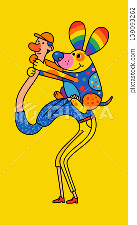 Man Carrying Colorful Dog Man Carrying Colorful Dog 139093262