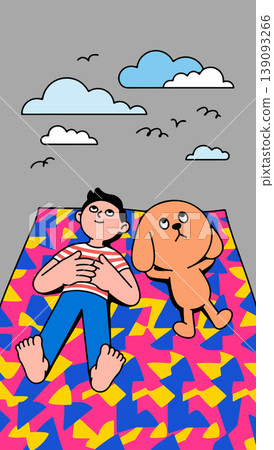 Boy and Dog Relaxing on a Blanket Boy and Dog Relaxing on a Blanket 139093266