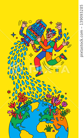 Clown Watering Earth with Colorful Water Clown Watering Earth with Colorful Water 139093285
