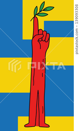 Red Hand with Olive Branch on Ukraine Flag 139093308