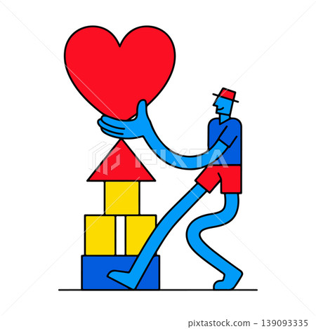 Abstract Figure Holding Heart Above Building Blocks 139093335