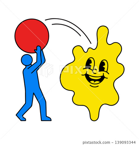 Blue Figure Tossing Red Ball to Smiling Yellow Blob Blue Figure Tossing Red Ball to Smiling Yellow Blob 139093344