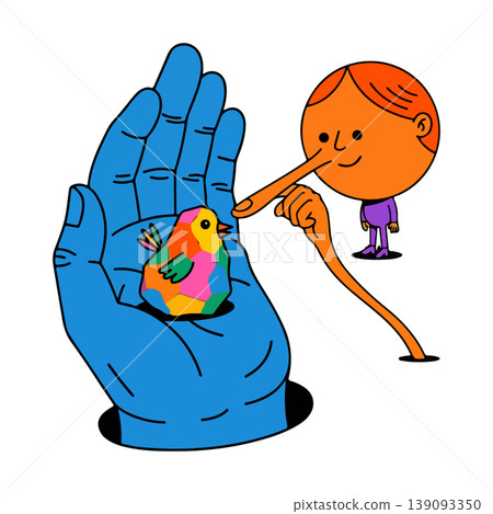 Stylized Hand Holding a Colorful Bird Stylized Hand Holding a Colorful Bird 139093350