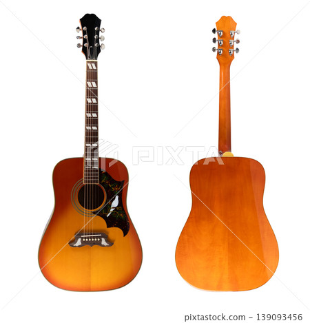 Acoustic Guitar Front and Back Isolated on White Background 139093456