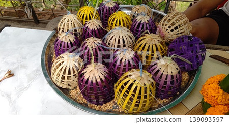 Sparrows in a cage being sold on Mount Phousi [Luang Prabang, Laos] 139093597