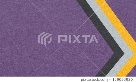Dark violet paper texture background with yellow black chevron stripes and copy space for banner, presentation, template 139093920