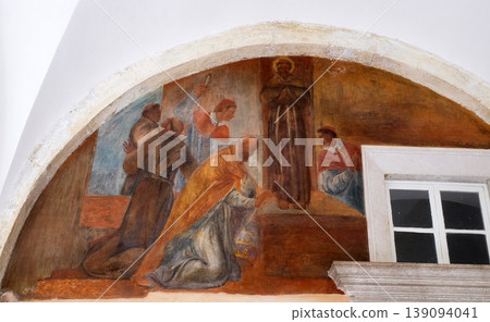 The frescoes with scenes from the life of St. Francis of Assisi, cloister of the Franciscan monastery of the Friars Minor in Dubrovnik, Croatia The frescoes with scenes from the life of St. Francis of Assisi, cloister of the Franciscan monastery of the Friars Minor in Dubrovnik, Croatia 139094041