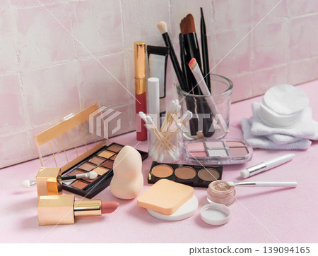 Cosmetics, makeup products and tools for beauty routine Cosmetics, makeup products and tools for beauty routine 139094165
