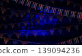 Independence Day. A festive, chaotic card with garlands and a silhouette of the US flag 139094236