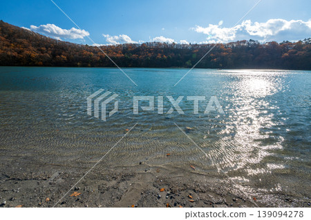 The scenery of Katanuma Lake: The cobalt blue surface of the caldera lake. The scenery of Katanuma Lake: The cobalt blue surface of the caldera lake. 139094278