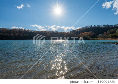 The scenery of Katanuma Lake: The cobalt blue surface of the caldera lake. The scenery of Katanuma Lake: The cobalt blue surface of the caldera lake. 139094280
