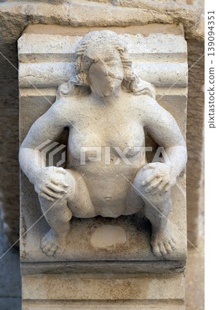 The sculpture, decoration on the St Mark s Church in the historic city Korcula at the island Korcula in Croatia The sculpture, decoration on the St Mark s Church in the historic city Korcula at the island Korcula in Croatia 139094351