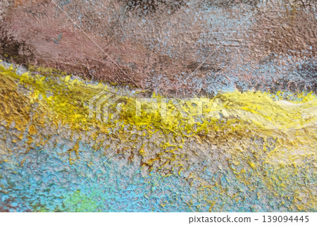 Bright texture of canvas painted in blue-yellow-brown colors with shades. Bright texture of canvas painted in blue-yellow-brown colors with shades. 139094445
