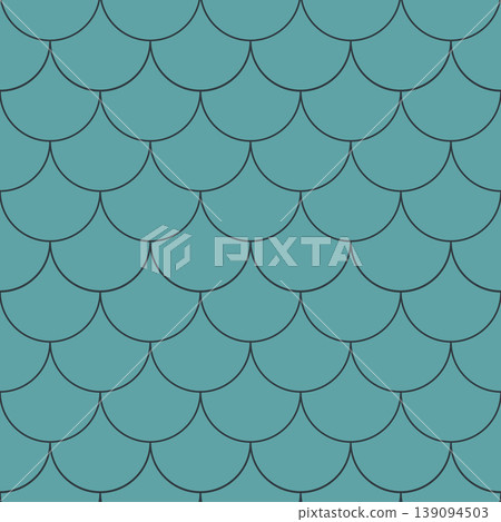 Seamless vector large scale fish pattern in teal palette, bold minimalist design for statement textiles 139094503