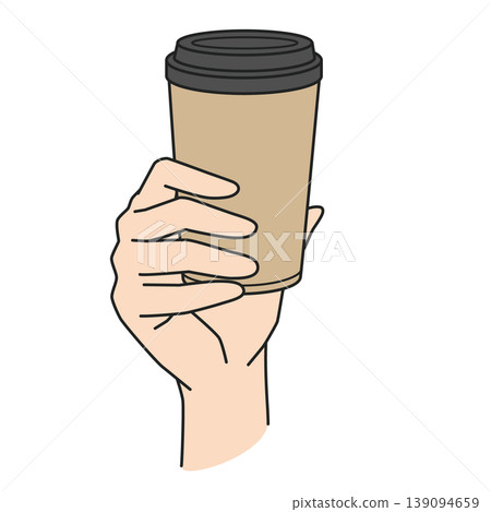 Right hand holding a brown cafe tumbler 139094659