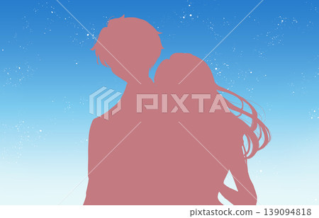 一對男女外出;春日景象;藍天;剪影。 一對男女外出;春日景象;藍天;剪影。 139094818