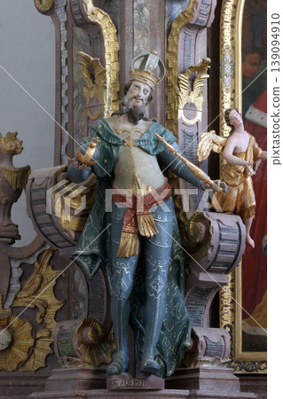 Saint Stephen of Hungary, statue on the altar of the Holy Three Kings in the Church of the Assumption of the Virgin Mary in Klostar Ivanic, Croatia Saint Stephen of Hungary, statue on the altar of the Holy Three Kings in the Church of the Assumption of the Virgin Mary in Klostar Ivanic, Croatia 139094910