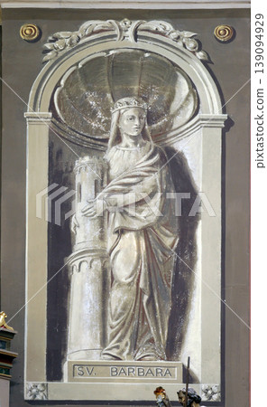 Saint Barbara, fresco in the church of the Saint Peter in Ivanic Grad, Croatia Saint Barbara, fresco in the church of the Saint Peter in Ivanic Grad, Croatia 139094929