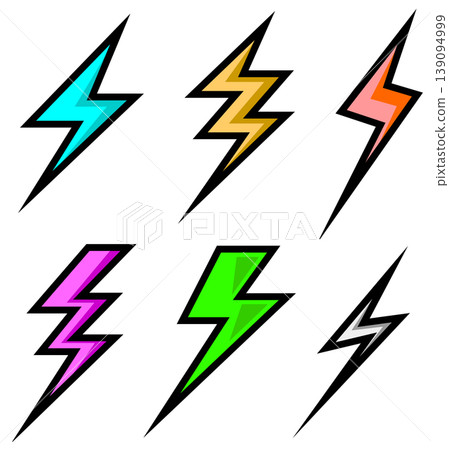 Illustrations of lightning, such as electric shocks and high-voltage discharges. 139094999