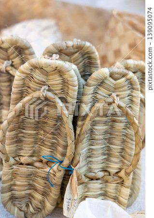 Sandals made from pandanus leaves Sandals made from pandanus leaves 139095074