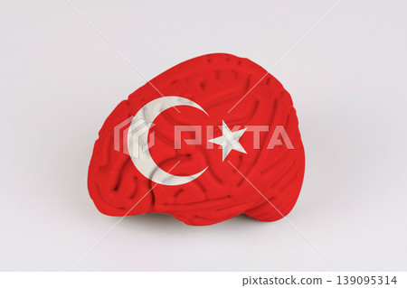 On a white background, a model of the brain with a picture of a flag - Turkey 139095314