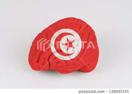 On a white background, a model of the brain with a picture of a flag - Tunisia 139095335
